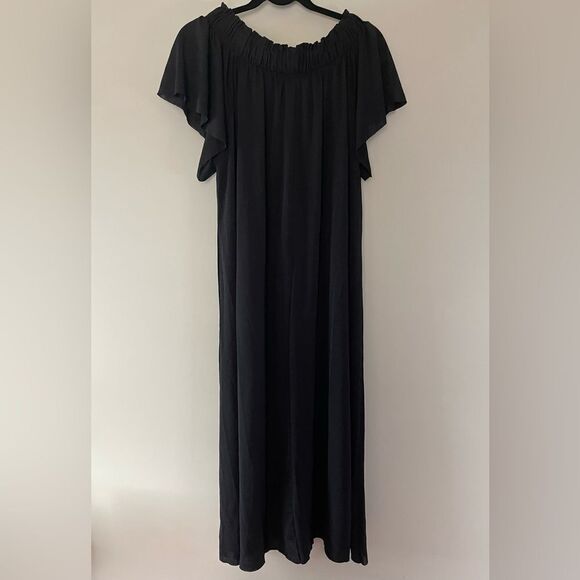 Zara NWT Off The Shoulder Mesh Maxi Dress Size Small Flutter Sleeves - Picture 3 of 7